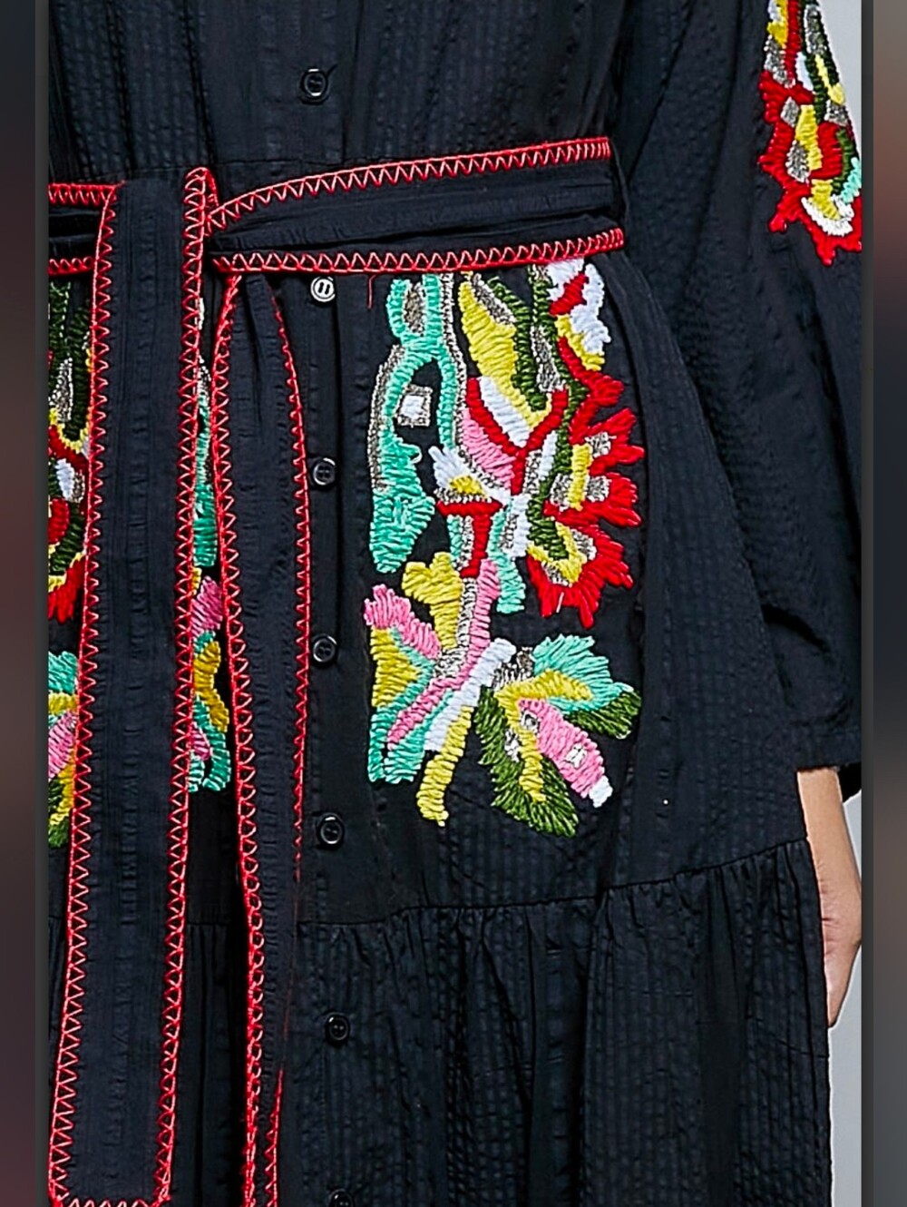NEW!!! POL Embroidered Black Maxi Dress with Belt, NWT - Picture 5 of 6